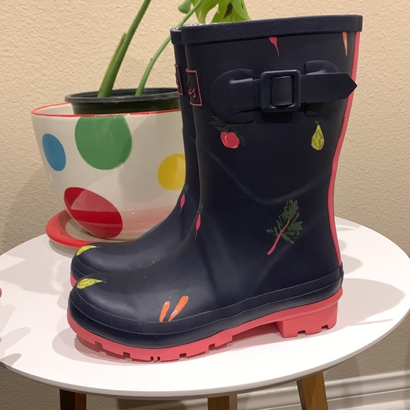 Joules Navy Blue Vegetable Rain Welly Boots US 5 - Picture 3 of 6